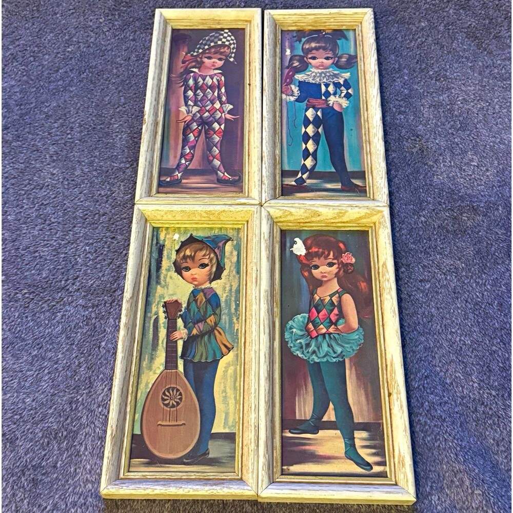 vintage 1960s "Big Eye" Harlequin / Moppet child art prints by the artist Eden